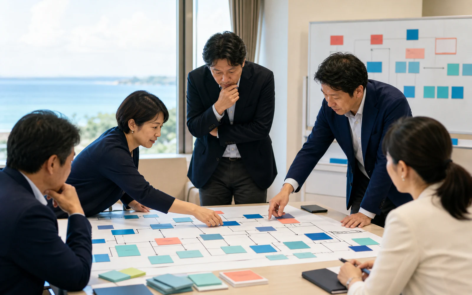 経営層と業務責任者がAI変革を検討する講座のイメージ